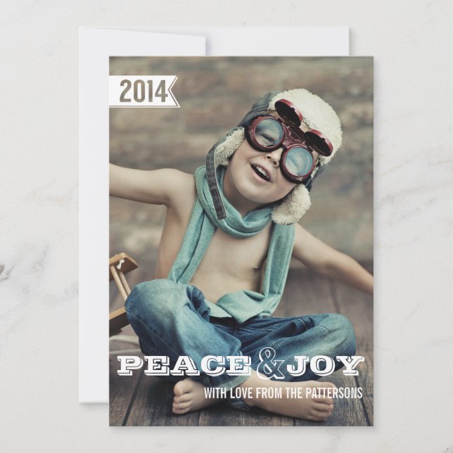 Peace & Joy Big Bold Christmas Holiday Photo Card (Front)