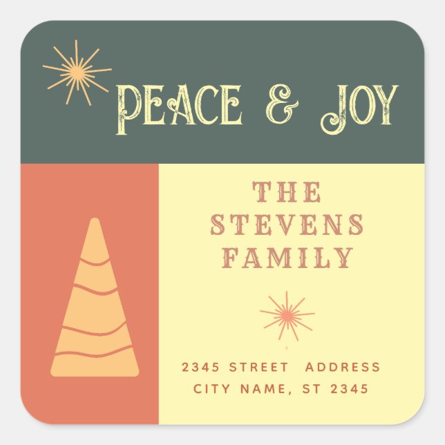 Peace & joy boho cheerful colour block holiday  square sticker (Front)