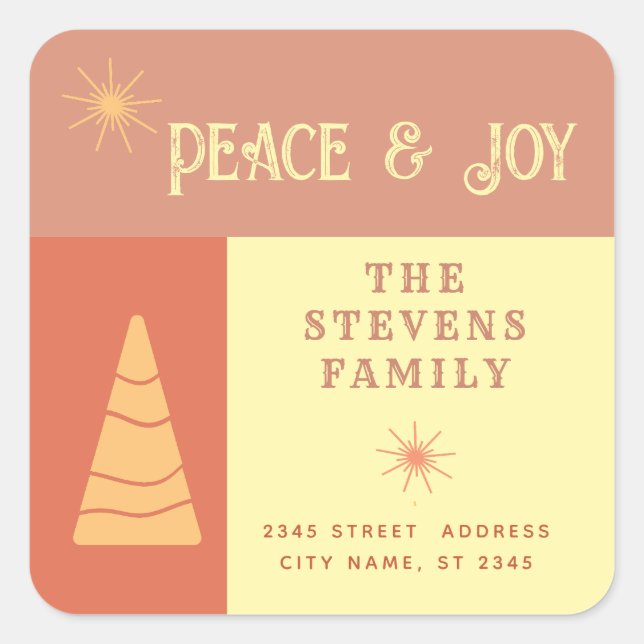 Peace & joy boho cheerful colour block holiday  square sticker (Front)