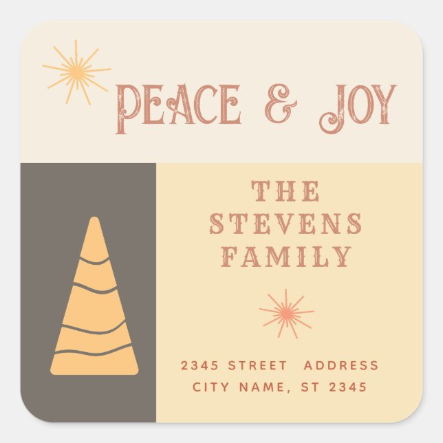 Peace & joy boho cheerful colour block holiday  square sticker (Front)