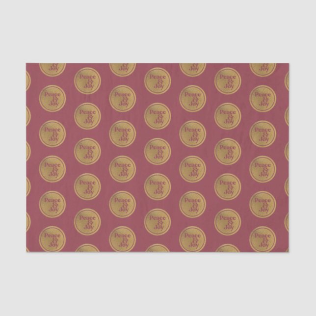 Peace & Joy, Burgundy and Gold Christmas Holiday Tissue Paper (Front)