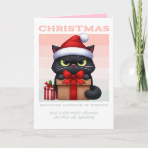 Peace Joy & Catnip Funny Cat Retro Christmas Photo Holiday Card