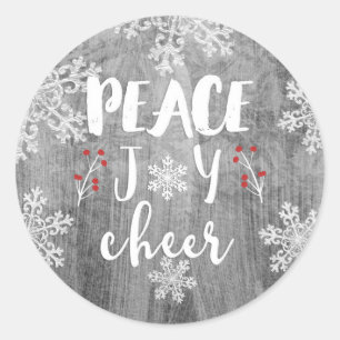 Peace Joy Cheer Silver Snowflake Holiday Classic Round Sticker