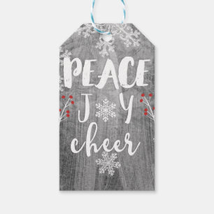 Peace Joy Cheer Silver Snowflake Holiday Favour Gift Tags