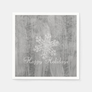 Peace Joy Cheer Silver Snowflake Holiday Party Napkin