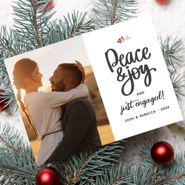 Peace, Joy & Engaged, 2 Photos Custom  Holiday Card (Creator Uploaded)