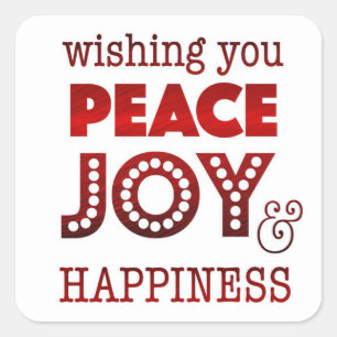 Peace, joy & happiness stickers for holiday card