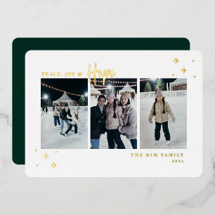 Peace Joy Hope 3 Photo Foil Holiday Card