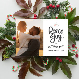 Peace Joy, Just Engaged, Christmas Photo Custom Holiday Postcard