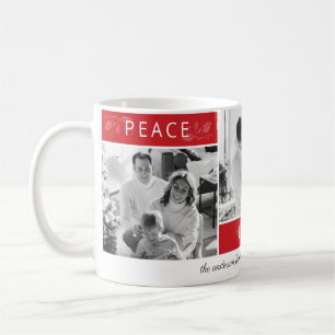 Peace Joy Love 3 Photo Collage Script Red Holiday Coffee Mug