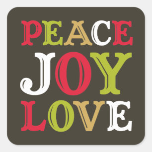 PEACE JOY LOVE block letter envelope seal label