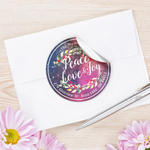 Peace Joy & Love Christmas Happy New Year Address Classic Round Sticker