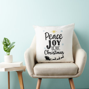 Peace Joy Love Christmas Modern Santa Sleigh Cushion