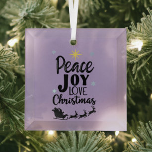 Peace Joy Love Christmas Modern Santa Sleigh Glass Tree Decoration