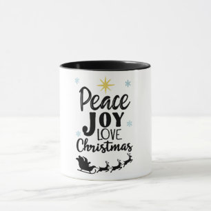 Peace Joy Love Christmas   Modern Santa Sleigh  Mug