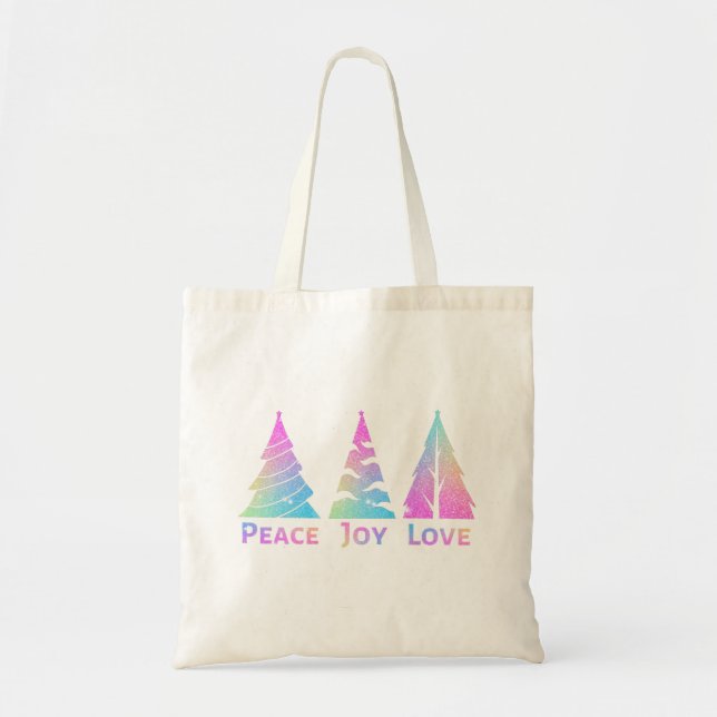 Peace Joy Love Christmas Tree Tote Bag (Front)
