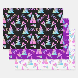 Peace Joy Love Christmas Trees Wrapping Paper Sheet