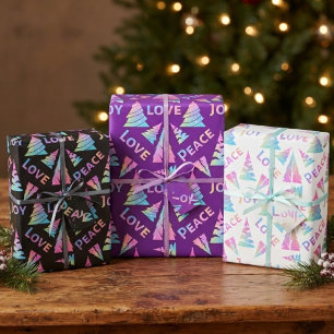 Peace Joy Love Christmas Trees Wrapping Paper Sheet