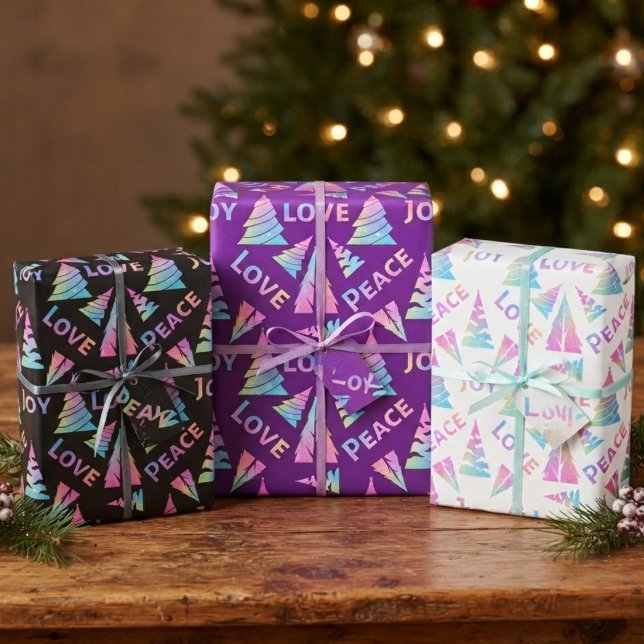 Peace Joy Love Christmas Trees Wrapping Paper Sheet (Creator Uploaded)