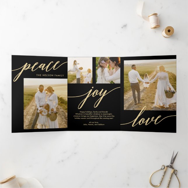 Peace Joy Love EDITABLE COLOR Trifold Holiday Card (Inside)
