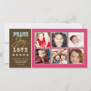 Peace-Joy-Love Family Holiday Photocard (fuchsia) Card