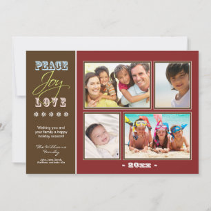 Peace-Joy-Love Family Holiday Photocard (red) Card