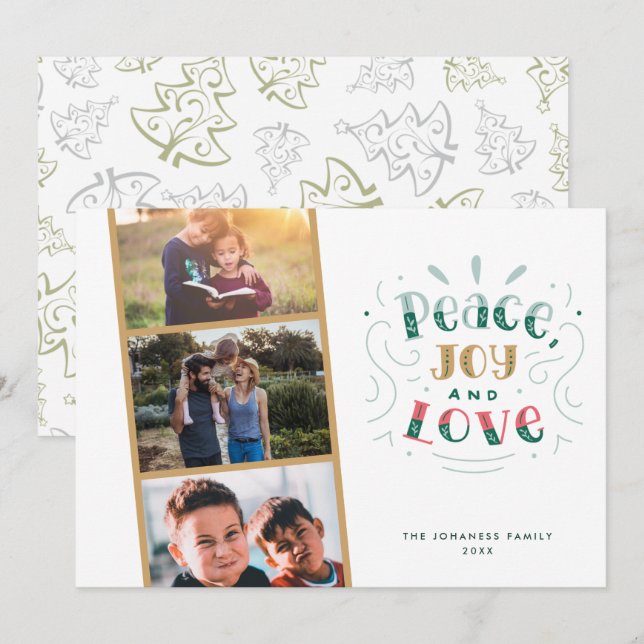 Peace Joy Love Family Photo Christmas Holiday Card (Front/Back)