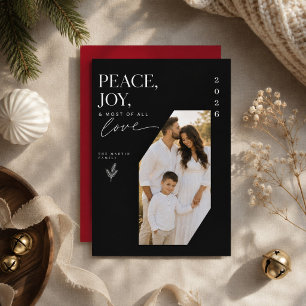 Peace Joy Love Geometric Photo Modern Christmas  Holiday Card