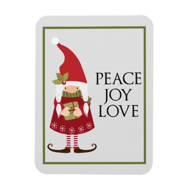 Peace Joy Love Girl Gnome Holiday Magnet (Vertical)