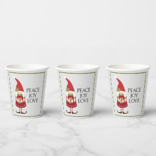 Peace Joy Love Girl Gnome Holiday  Paper Cups