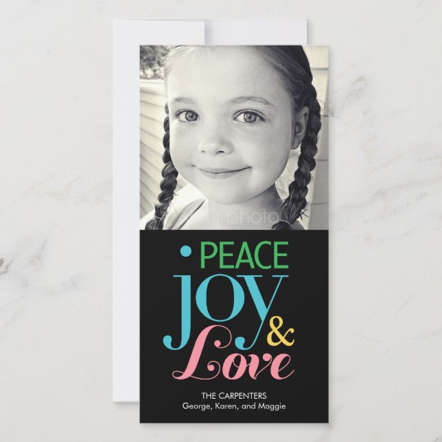 Peace Joy & Love Holiday Photo Card (Front)