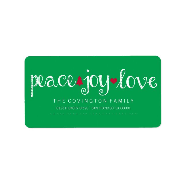 Peace Joy Love Holiday Script Label (Front)