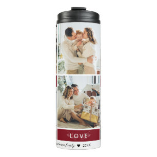 Peace Joy Love Maroon Photo Collage Script Holiday Thermal Tumbler