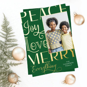 Peace Joy Love Merry Everything Type Border Photo Foil Holiday Card