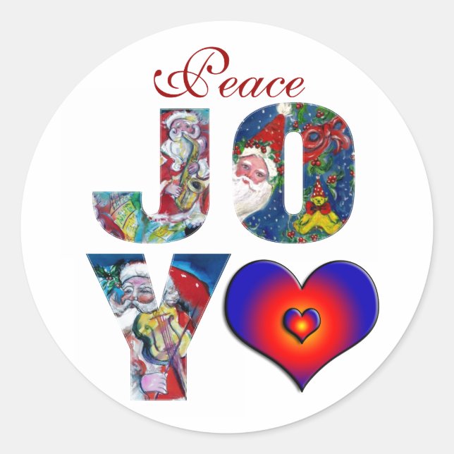 PEACE  JOY LOVE  MUSICAL  SANTA XMAS PARTY  CLASSI CLASSIC ROUND STICKER (Front)