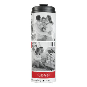 Peace Joy Love Red 6 Photo Collage Script Holiday Thermal Tumbler