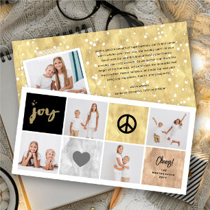 Peace Joy Love Shiny Gold Square Stylish 4 Photo Holiday Card