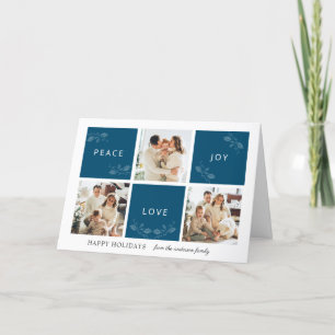 Peace Joy Love Teal 4 Photo Collage Script Holiday Card