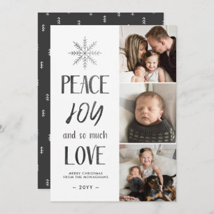 Peace, Joy, Love Textured Black 3 Photo Holiday Card