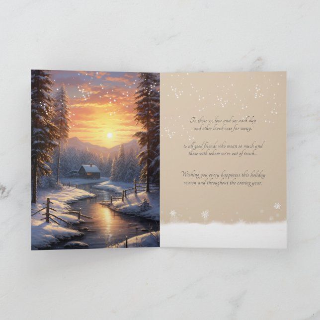   Peace Joy Love Winter Snow Pine Forest River   Holiday Card (Inside)