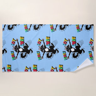 Peace, joy, love with cat dancing beach towel
