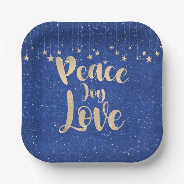 Peace Joy Love with Stars Paper Plate (Front)
