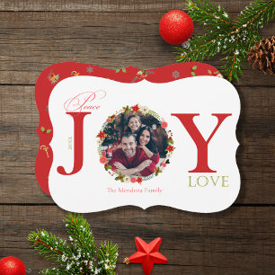 Peace Joy Love Wreath Christmas Photo Card