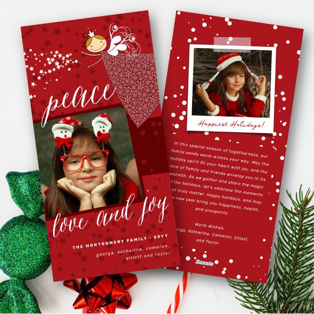 Peace & Joy Magic Snowflakes Christmas Fairy Photo Holiday Card (Peace Love & Joy Whimsical Snowflakes Magic Christmas Fairy Princess Photo Holiday Card @ fat_fa_tin)
