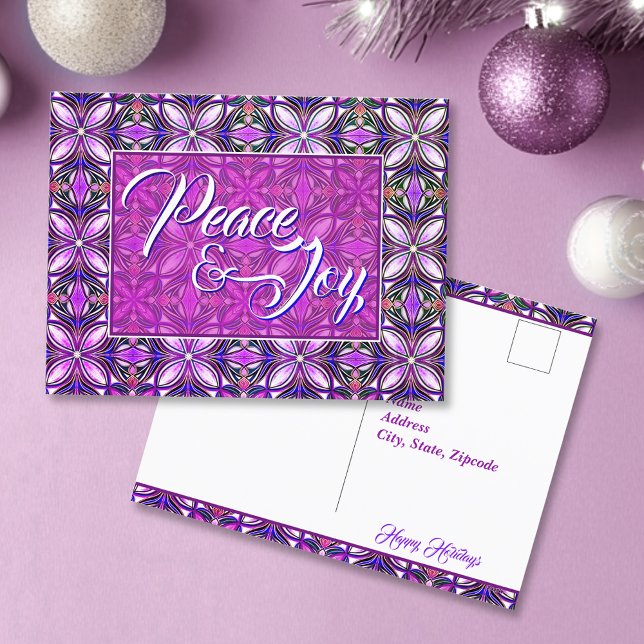 Peace & Joy Pink Christmas Postcard (Creator Uploaded)