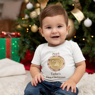 Peace & Joy Pink Gold Baby First Christmas T-Shirt