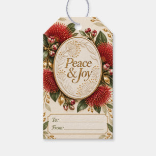 Peace & Joy Pōhutukawa Floral Christmas Medallion Gift Tags