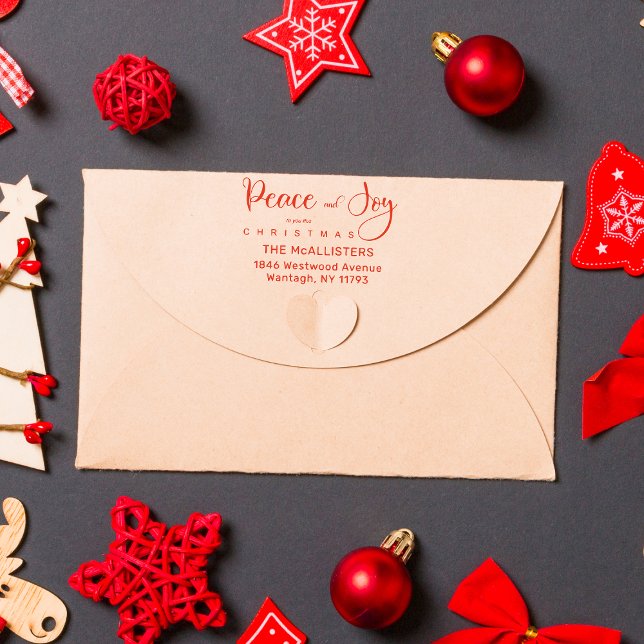Peace & Joy Quote Holly Whimsical Script Address Rubber Stamp (Creator Uploaded)
