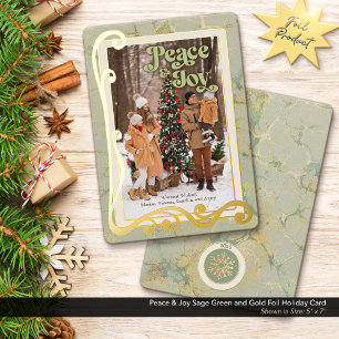 Peace & Joy Sage Green and Gold Foil Holiday Card