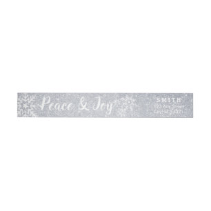 Peace & Joy Silver Glitter Holiday Christmas Theme Wrap Around Label